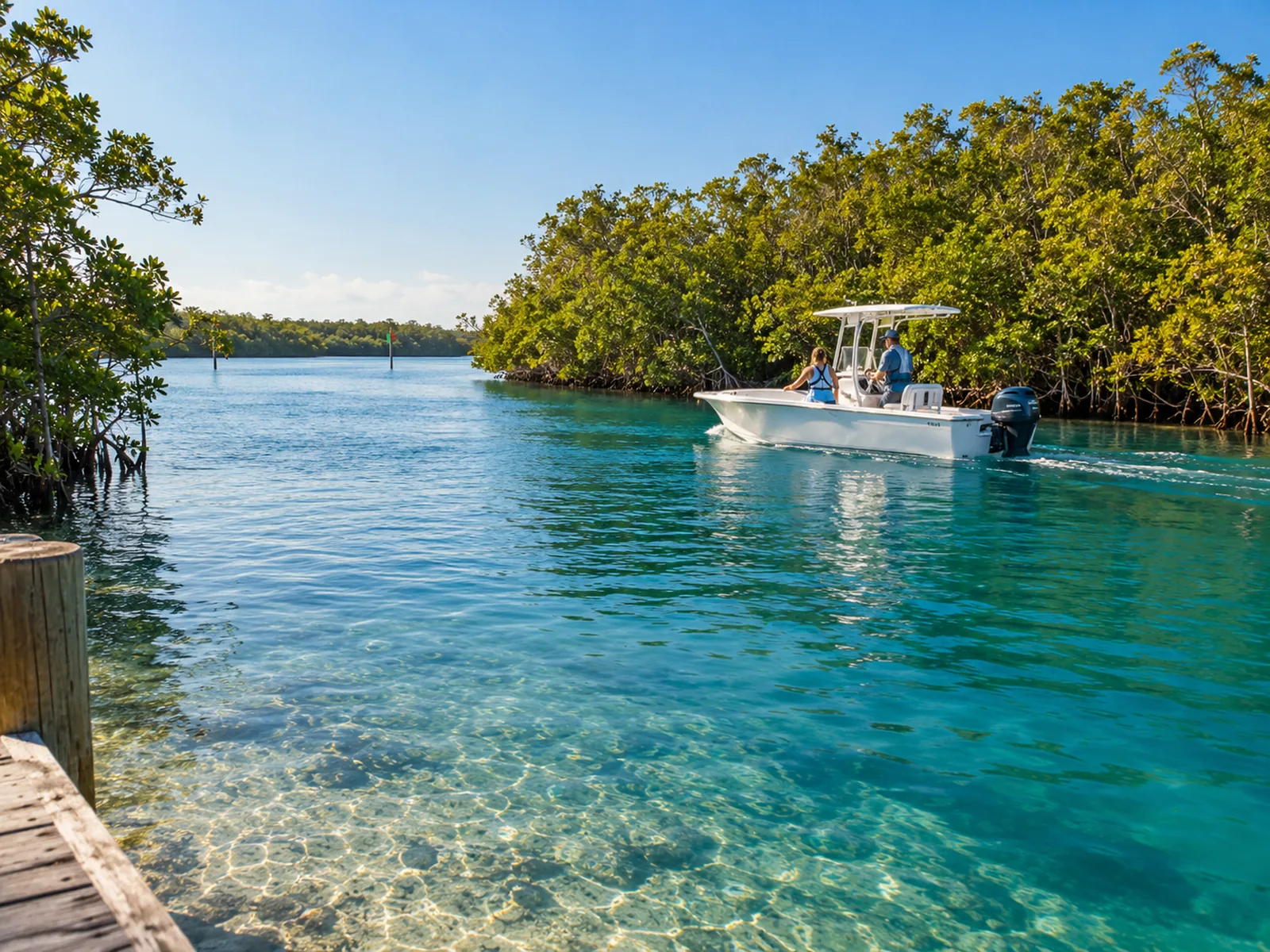 A skiff winding through the mangrove islands of the Ten Thousand Islands